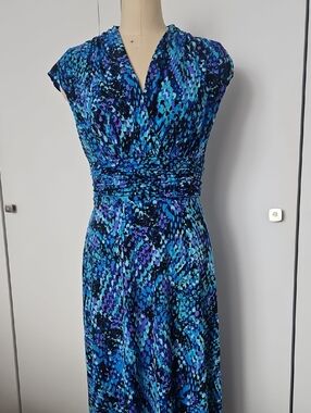 Evan Picone Black Label Blue Pinted Dress Size 10